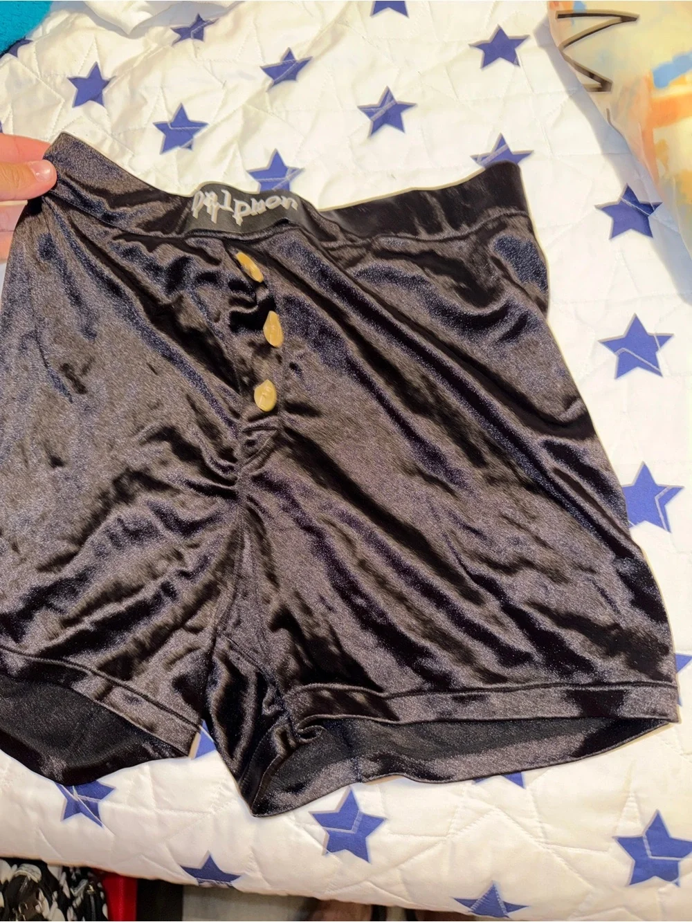 Black Satin-Look High-Waist Button Front Shorts